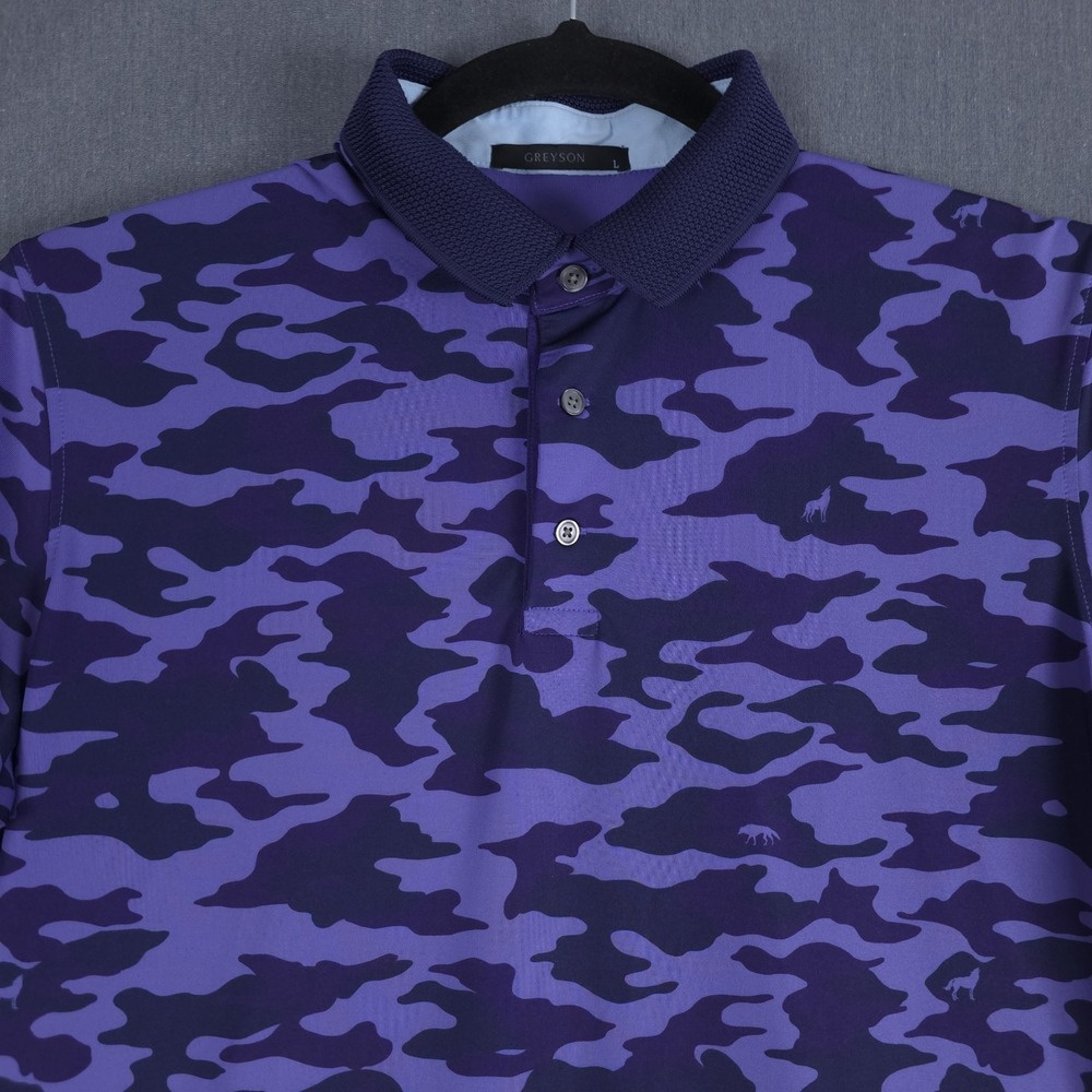 Greyson Mayfield Sand Ridge Performance Golf Polo Mens Large Purple Camo Stretch